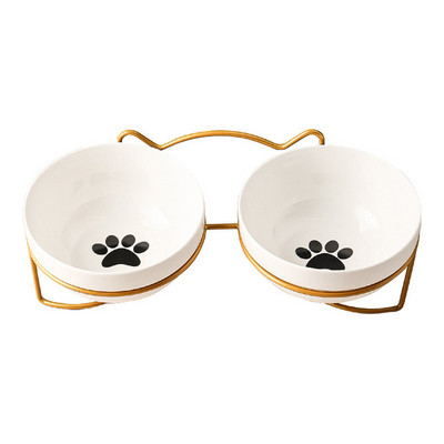 Poursweet Pet Cat Bowl kerámia 500 ml-es vízadagoló etetőedény-adagoló megemelt állvánnyal Kitten Puppy Fém tállal