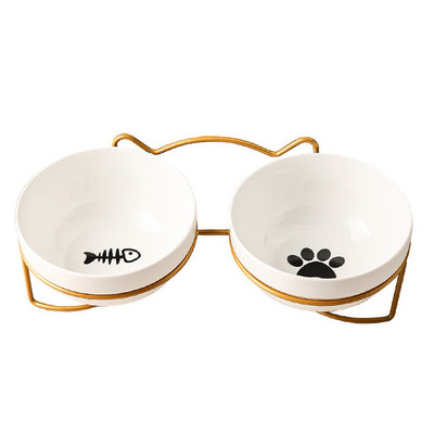 Poursweet Pet Cat Bowl kerámia 500 ml-es vízadagoló etetőedény-adagoló megemelt állvánnyal Kitten Puppy Fém tállal