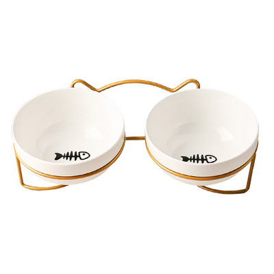 Poursweet Pet Cat Bowl kerámia 500 ml-es vízadagoló etetőedény-adagoló megemelt állvánnyal Kitten Puppy Fém tállal