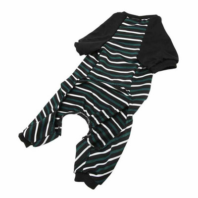 Striped Dog Pajamas Soft Stretchy Fashionable 4 Legged Puppy Pajamas for Cats Dogs Green and White Stripes Dog Pajamas