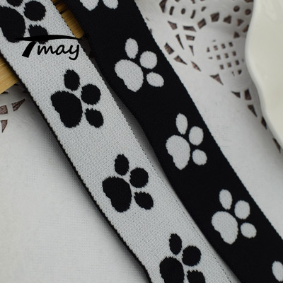 #2040 #2041 Mīksts pieskāriens Cute Pēdas Izšūti Melna Lenta Stretch Elastīgās Lentes Mežģīnes Lente DIY Apakšveļa Bikses Jostas