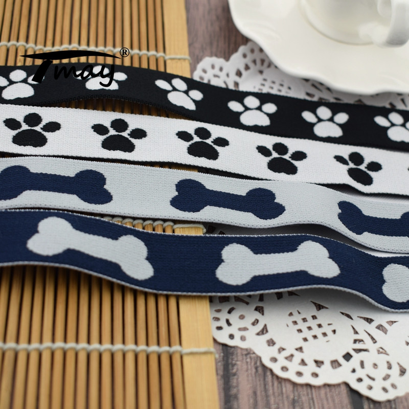 #2040 #2041 Mīksts pieskāriens Cute Pēdas Izšūti Melna Lenta Stretch Elastīgās Lentes Mežģīnes Lente DIY Apakšveļa Bikses Jostas