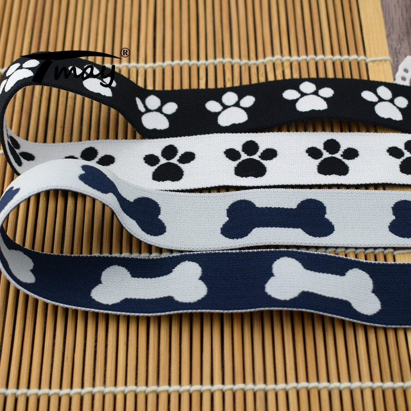 #2040 #2041 Mīksts pieskāriens Cute Pēdas Izšūti Melna Lenta Stretch Elastīgās Lentes Mežģīnes Lente DIY Apakšveļa Bikses Jostas