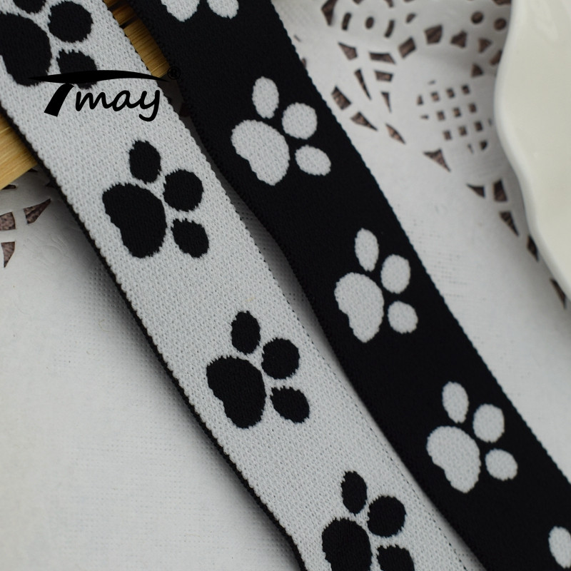 #2040 #2041 Mīksts pieskāriens Cute Pēdas Izšūti Melna Lenta Stretch Elastīgās Lentes Mežģīnes Lente DIY Apakšveļa Bikses Jostas