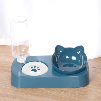 Mājdzīvnieku kaķu bļoda 3-in-1 automātiskais padeves dozators suņu kaķu barības bļoda ar paceltu dzeramo statīvu Divu trauku trauki kaķiem, suņiem