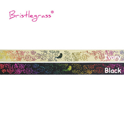 BISTLEGRASS 5 jardi 5/8" 15 mm varavīksnes ziedu putnu folijas apdruka, salokāma pāri elastīgai FOE spandeksa joslai, plaukstas locītavas matu kaklasaites kleitas šūšanas apdare