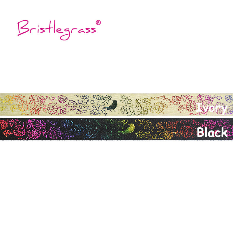 BISTLEGRASS 5 jardi 5/8" 15 mm varavīksnes ziedu putnu folijas apdruka, salokāma pāri elastīgai FOE spandeksa joslai, plaukstas locītavas matu kaklasaites kleitas šūšanas apdare