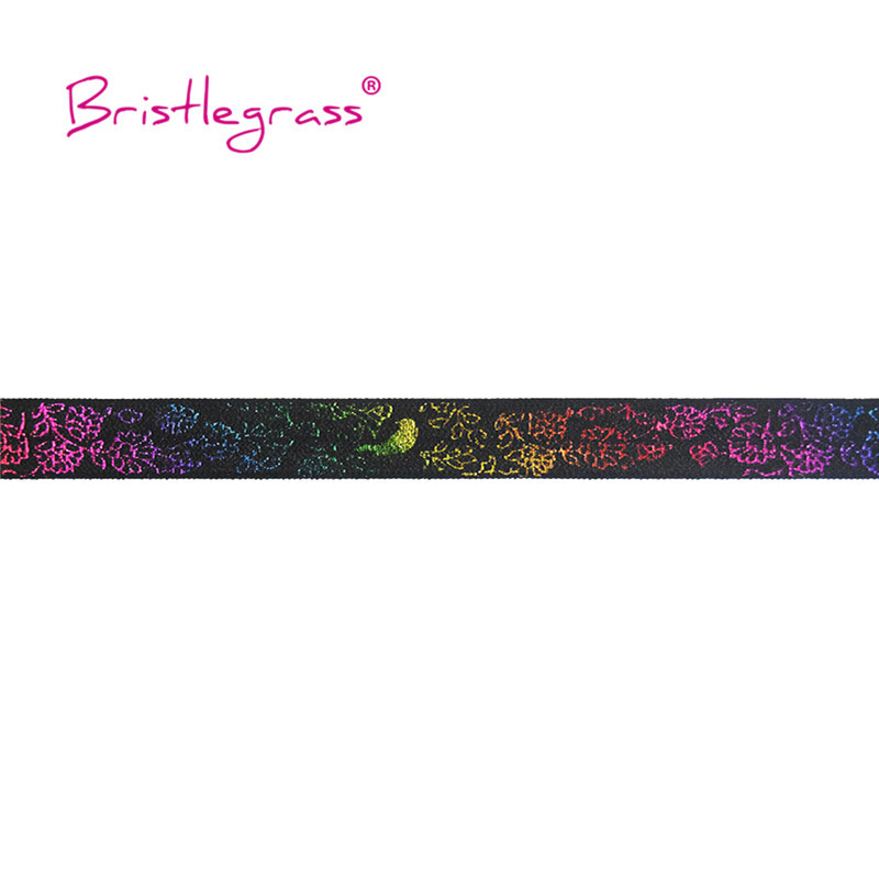 BISTLEGRASS 5 jardi 5/8" 15 mm varavīksnes ziedu putnu folijas apdruka, salokāma pāri elastīgai FOE spandeksa joslai, plaukstas locītavas matu kaklasaites kleitas šūšanas apdare