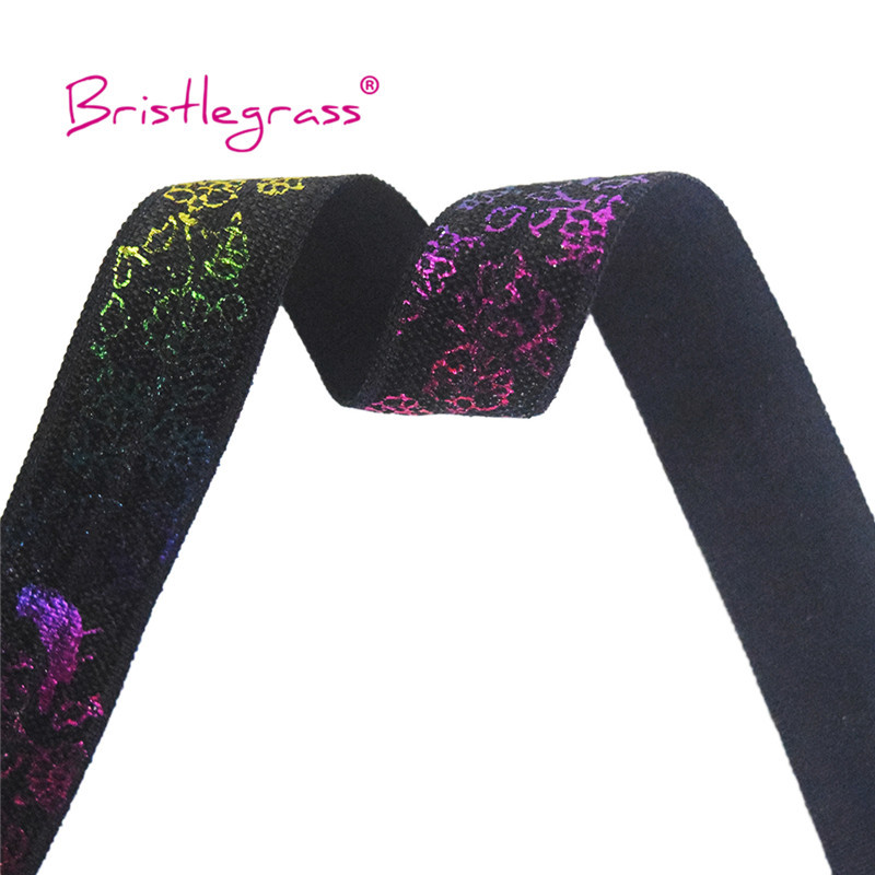 BISTLEGRASS 5 jardi 5/8" 15 mm varavīksnes ziedu putnu folijas apdruka, salokāma pāri elastīgai FOE spandeksa joslai, plaukstas locītavas matu kaklasaites kleitas šūšanas apdare