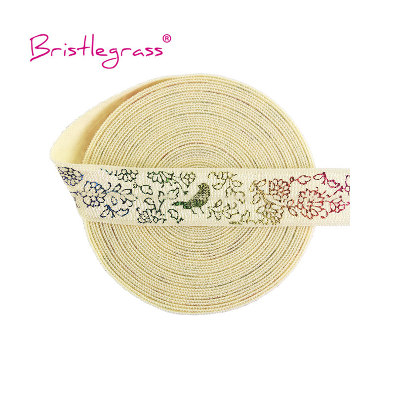 BISTLEGRASS 5 jardi 5/8" 15 mm varavīksnes ziedu putnu folijas apdruka, salokāma pāri elastīgai FOE spandeksa joslai, plaukstas locītavas matu kaklasaites kleitas šūšanas apdare