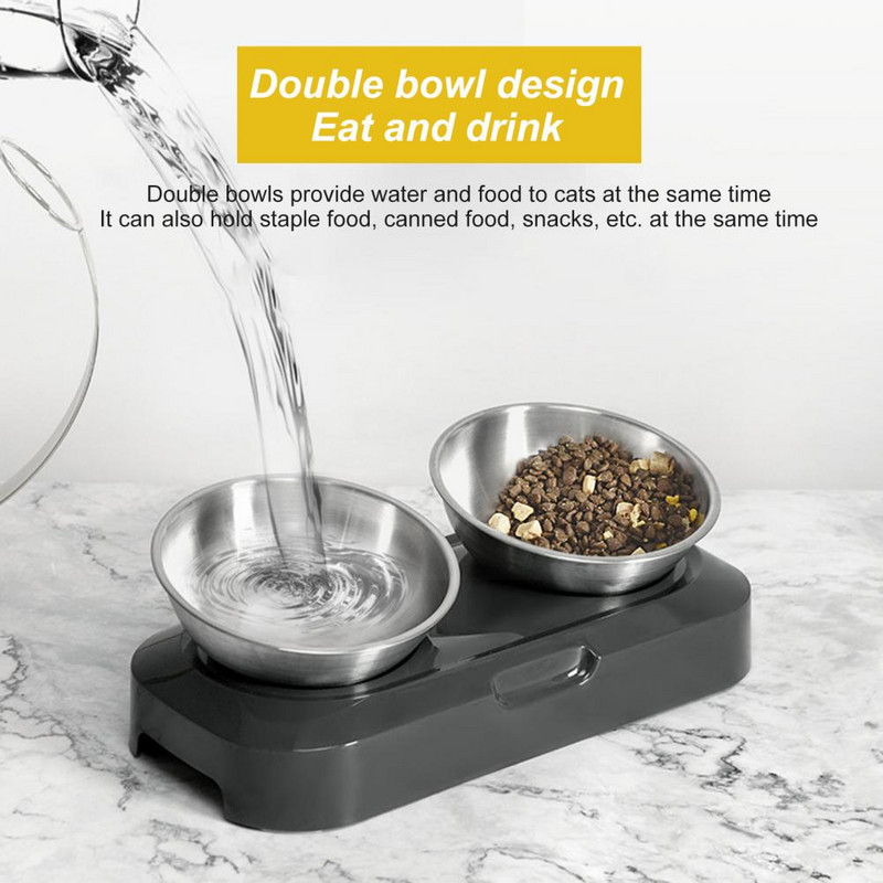 Paaugstināti kaķu barības trauki Kaķi Suņi Mājdzīvnieki Piegāde Nerūsējošā tērauda Kaķu trauki Paaugstināti slīpi Regulējams Augstums Pret vemšanu