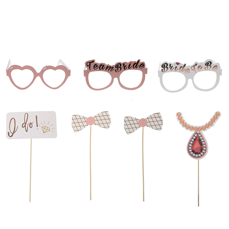 23 gab./komplektā Vecmeitu ballītes foto kabīnes rekvizīti līgavai pašbildei Rozā zelta kāzu līgavas duša Vistas vakara ballīšu spēles aksesuārs