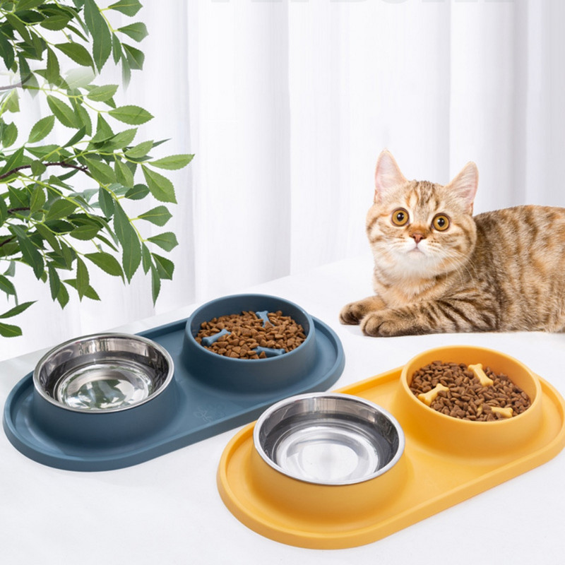 Divkāršās bļodas padevēji Pretskudras Pretapgāšanās Silikona Pret aizrīšanās Bļoda Lēna Barība Mājdzīvnieku Lēna Barība Nerūsējošā tērauda suņu baseins