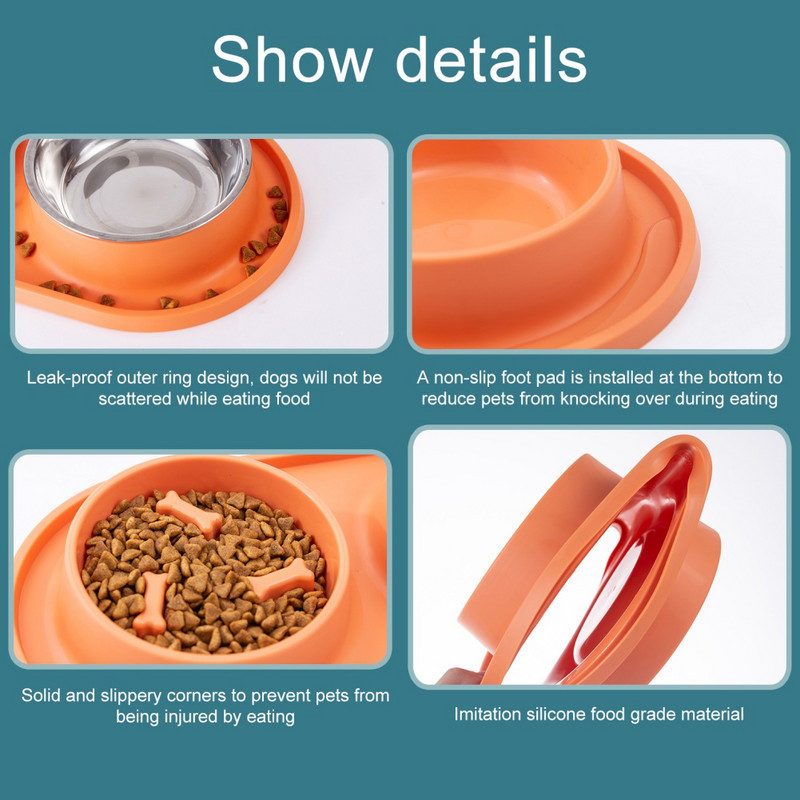 Divkāršās bļodas padevēji Pretskudras Pretapgāšanās Silikona Pret aizrīšanās Bļoda Lēna Barība Mājdzīvnieku Lēna Barība Nerūsējošā tērauda suņu baseins