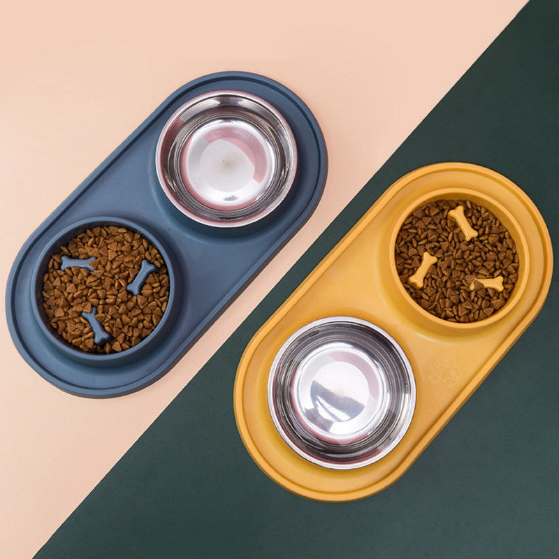 Divkāršās bļodas padevēji Pretskudras Pretapgāšanās Silikona Pret aizrīšanās Bļoda Lēna Barība Mājdzīvnieku Lēna Barība Nerūsējošā tērauda suņu baseins