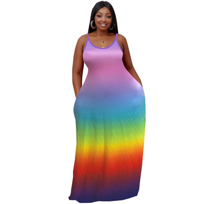 CM.YAYA sieviešu lielizmēra kleita varavīksnes krāsā bez piedurknēm, elastīga, brīva gara kleita, ikdienišķs apģērbs, 2021. gada vasara