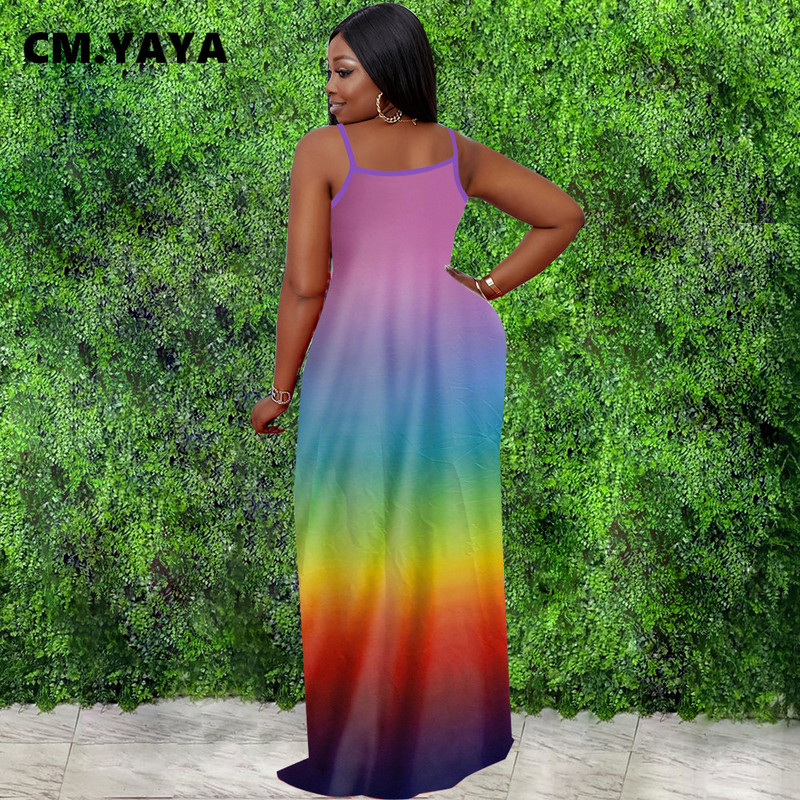 CM.YAYA sieviešu lielizmēra kleita varavīksnes krāsā bez piedurknēm, elastīga, brīva gara kleita, ikdienišķs apģērbs, 2021. gada vasara