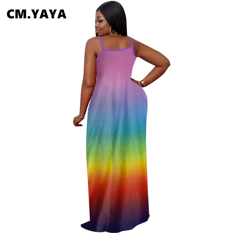 CM.YAYA sieviešu lielizmēra kleita varavīksnes krāsā bez piedurknēm, elastīga, brīva gara kleita, ikdienišķs apģērbs, 2021. gada vasara