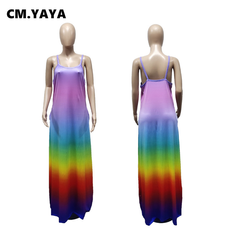 CM.YAYA sieviešu lielizmēra kleita varavīksnes krāsā bez piedurknēm, elastīga, brīva gara kleita, ikdienišķs apģērbs, 2021. gada vasara