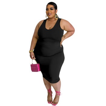 Γυναικείο φόρεμα SOMOIA Summer Plus Size Ρούχα Street Casual στρογγυλή λαιμόκοψη Αμάνικο μονόχρωμο γλυκό φόρεμα Χονδρική Dropshipping