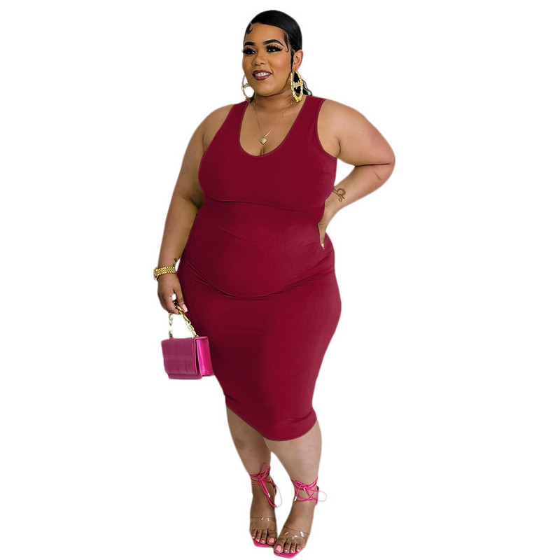 SOMOIA Sieviešu vasaras lielizmēra kleitas Apģērbs Ielu ikdienišķs ar apaļu kaklu bez piedurknēm vienkrāsainas saldas kleitas vairumtirdzniecība Dropshipping