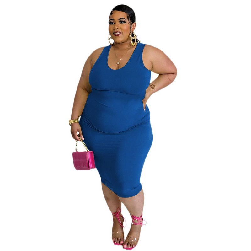 SOMOIA Sieviešu vasaras lielizmēra kleitas Apģērbs Ielu ikdienišķs ar apaļu kaklu bez piedurknēm vienkrāsainas saldas kleitas vairumtirdzniecība Dropshipping