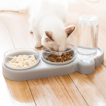 Μπολ για γάτες για κατοικίδια Αυτόματη τροφοδοσία Μπολ με τροφή για γάτες για σκύλους με βρύση νερού Διπλό μπολ Ποτό Υπερυψωμένη βάση για γάτες