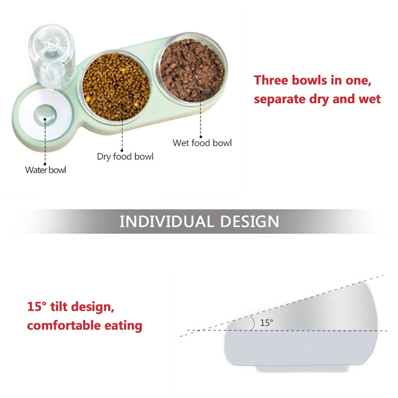 Mājdzīvnieku kaķu bļoda automātiskā padevēja suņu kaķu barības bļoda ar ūdens strūklaku dubultā bļoda dzeršanai, pacelta trauka trauku trauki kaķiem