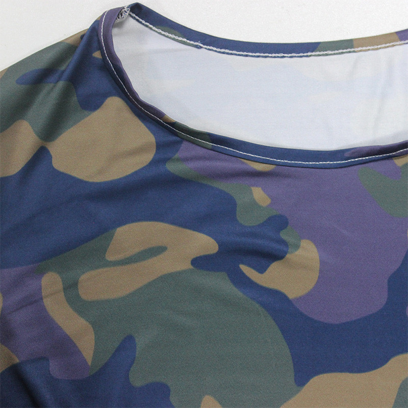 Őszi divat terepszínű nyomtatás Anglia nagy méretű ruhák női kerek nyakú kötött hosszú ujjú táska csípő lábszárközépig érő ruhák