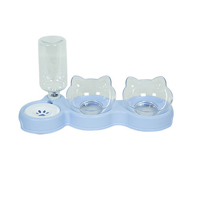 Mājdzīvnieku kaķu bļodas automātiskais padevējs 3-in-1 suņu kaķu barības bļoda ar ūdens strūklaku, dubultā bļoda dzeršanai, pacelta trauka trauku trauki kaķiem