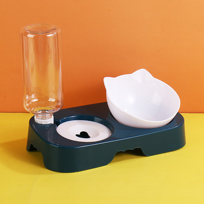 Mājdzīvnieku kaķu bļodas automātiskais padevējs 3-in-1 suņu kaķu barības bļoda ar ūdens strūklaku, dubultā bļoda dzeršanai, pacelta trauka trauku trauki kaķiem