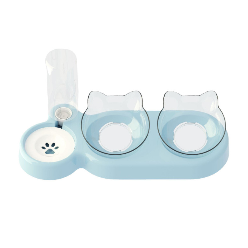 Mājdzīvnieku kaķu bļodas automātiskais padevējs 3-in-1 suņu kaķu barības bļoda ar ūdens strūklaku, dubultā bļoda dzeršanai, pacelta trauka trauku trauki kaķiem