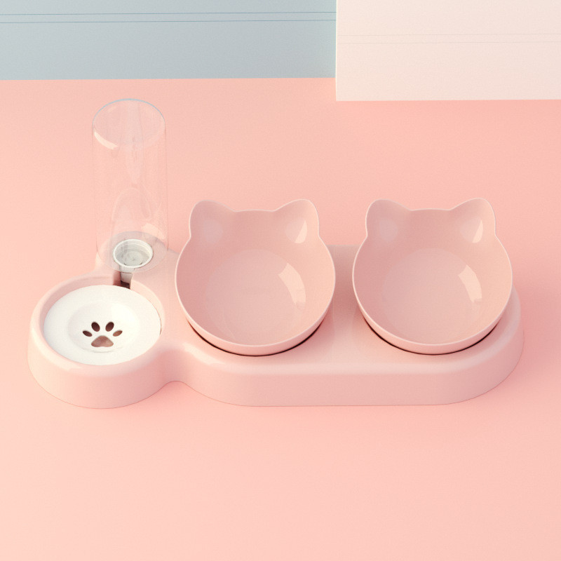 Mājdzīvnieku kaķu bļodas automātiskais padevējs 3-in-1 suņu kaķu barības bļoda ar ūdens strūklaku, dubultā bļoda dzeršanai, pacelta trauka trauku trauki kaķiem