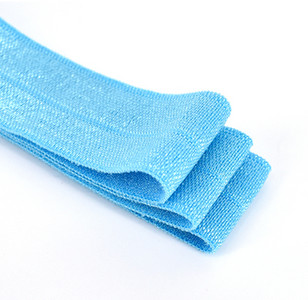 10 jardi vienkrāsains, lēts, spīdīgs salocījums pāri elastīgai FOE spandeksa lentei bērniem matu kaklasaites galvas saite kleita, mežģīņu apdare, šūšana 5/8" 15 mm