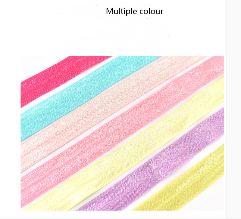 10 jardų vientisos spalvos pigus blizgus sulankstymas per elastingą FOE spandex juostą vaikams plaukų kaklaraištis galvos juosta Suknelė nėrinių siuvimas 5/8" 15 mm