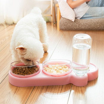 Αυτόματη τροφοδοσία για γάτες κατοικίδιων ζώων 3 σε 1 Μπολ για γάτες για σκύλους με σιντριβάνι Διπλό μπολ Ποτό Υπερυψωμένη βάση για γάτες