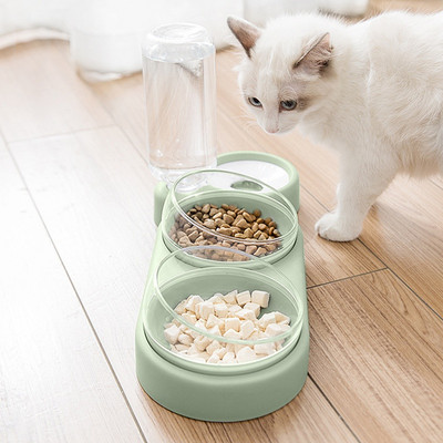 Pet Cat Bowl Automata etető 3 az 1-ben Kutya macskaeledel tál szökőkúttal Dupla tál ivótál megemelt állványos edénytálak macskáknak