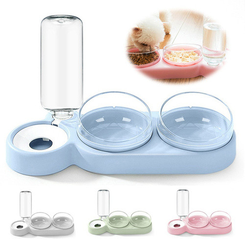 Pet Cat Bowl Automata etető 3 az 1-ben Kutya macskaeledel tál szökőkúttal Dupla tál ivótál megemelt állványos edénytálak macskáknak