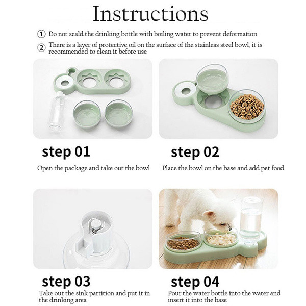Pet Cat Bowl Automata etető 3 az 1-ben Kutya macskaeledel tál szökőkúttal Dupla tál ivótál megemelt állványos edénytálak macskáknak