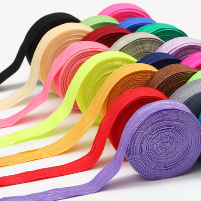 5Yard 5/8" 15mm Solid Color Shiny FOE Foldover Elastic Rubber Band Hair Bands Dress Lace Trim Elastic Thread DIY Sewing Craft