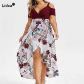 Seksīga, dziļa V veida kakla izgriezums, melns raibs, bohēmiska apdruka sievietēm ar īsām piedurknēm, liela izmēra, neregulāra kleita ar augstu vidukli