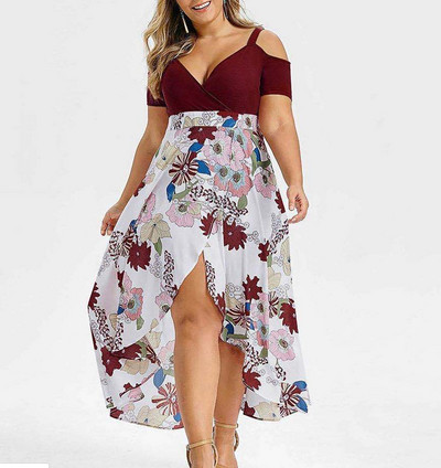 Seksīga, dziļa V veida kakla izgriezums, melns raibs, bohēmiska apdruka sievietēm ar īsām piedurknēm, liela izmēra, neregulāra kleita ar augstu vidukli