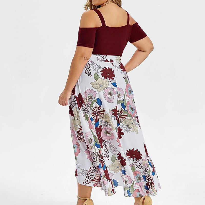 Seksīga, dziļa V veida kakla izgriezums, melns raibs, bohēmiska apdruka sievietēm ar īsām piedurknēm, liela izmēra, neregulāra kleita ar augstu vidukli