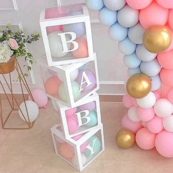 Baby Shower Box Прозрачна кутия за балон Рожден ден Сватба Docoration Baby Shower Birthday Custom Letter Box