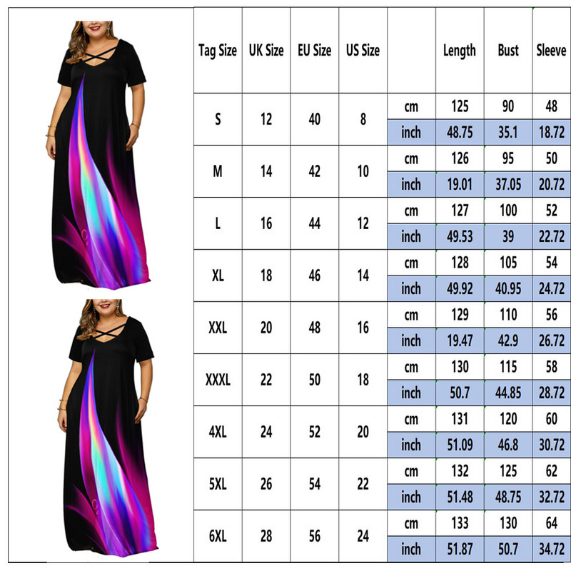 Új, határokon átnyúló női ruházati kívánság, színátmenetes pozicionálás, nyomott V-nyakú, rövid ujjú plusz méretű zsebruha, hosszú ruha