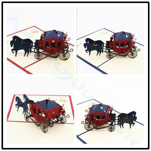 Kāzu kariete 3D papīrs Ielūgumu kartīte Pasākumu kāzu apsveikuma kartīte Valentīndienas uznirstošā kartīte ballīšu ielūgumi piederumi