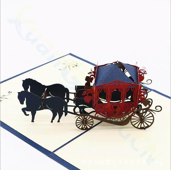 Kāzu kariete 3D papīrs Ielūgumu kartīte Pasākumu kāzu apsveikuma kartīte Valentīndienas uznirstošā kartīte ballīšu ielūgumi piederumi