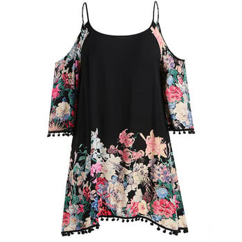 Plus Size Contrast Floral Print Cold Shoulder φόρεμα 5XL Καλοκαιρινή ανοιξιάτικη σπαγγέτι με φούντα μακρυμάνικο φορέματα πάρτι Vestidos