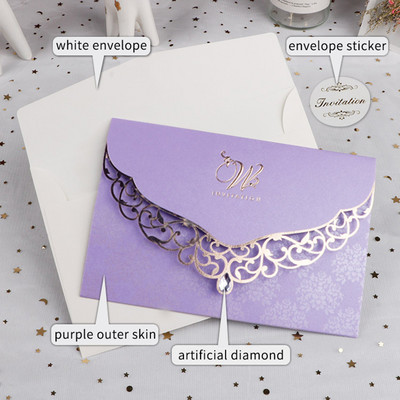 1 gab. Lāzergriezta kāzu ielūguma kartīte — DIY biznesa apsveikuma kartīte ar briljantu, pielāgota ballītei, kāzu jubilejas dekors