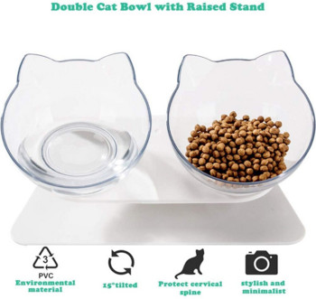 Αντιολισθητικό μπολ για γάτες Διαφανή ανθεκτικά διπλά μπολ για κατοικίδια με υπερυψωμένη βάση για γάτες Τροφοδότης τροφής για σκύλους μπολ ποτού νερού Προμήθειες για κατοικίδια